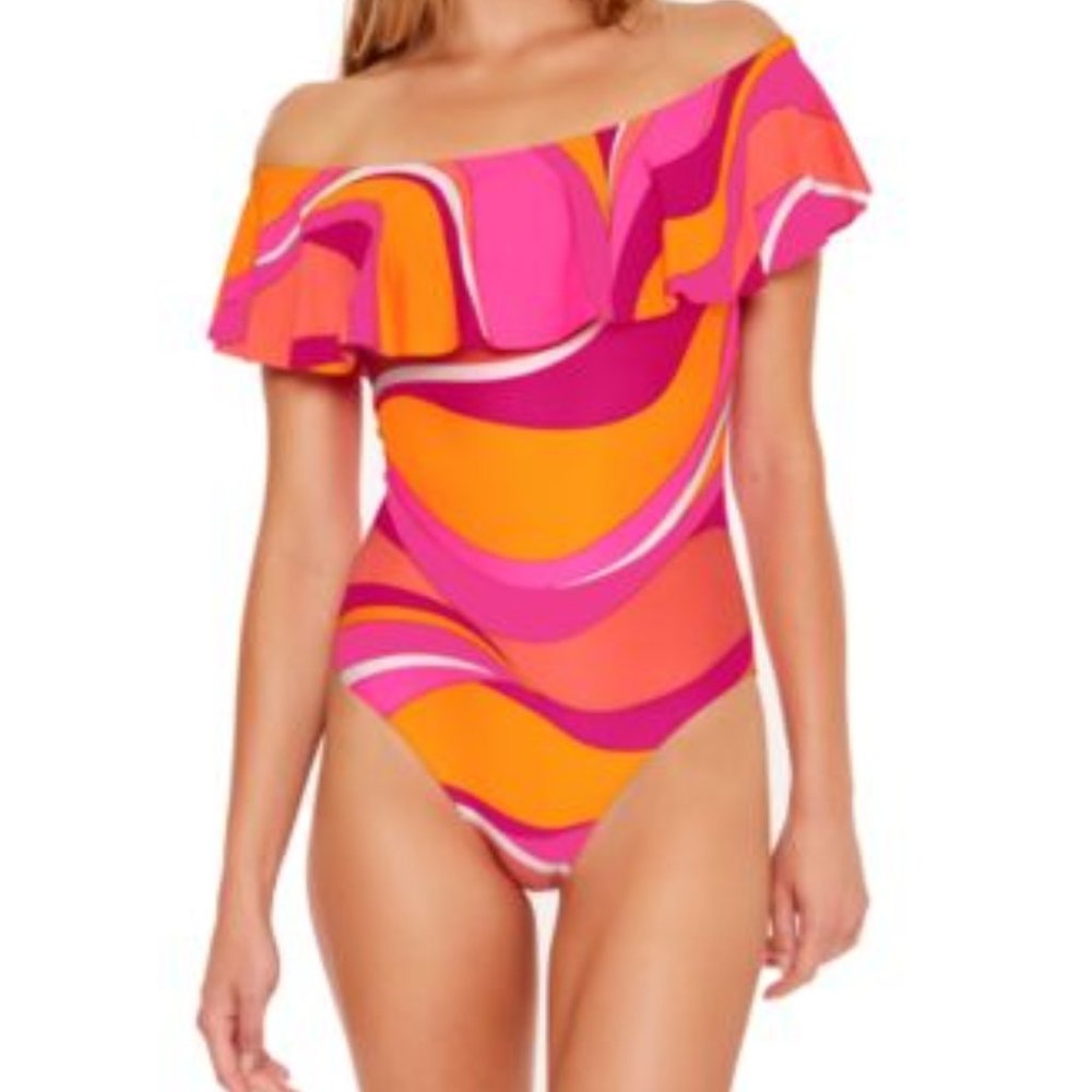 NWT Trina Turk VIVID VISTA OFF THE SHOULDER BANDEAU ONE PIECE Pink
